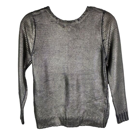 H&M Silver Metallic Knit Long Sleeve Crewneck Sweater Sparkle Girls 12 - 14 Y - Picture 5 of 10
